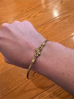 Gold Tone Infinity Arrow Bangle Bracelet Luca + Danni Stackable Minimalist Boho